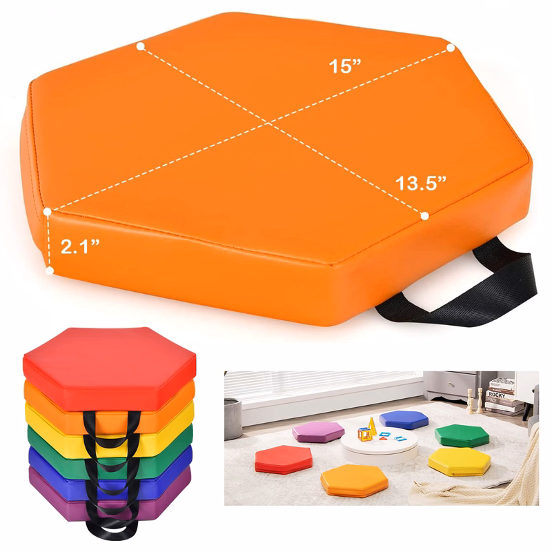Hexagon Kids 2 Inches Thick Floor Cushion with Handle