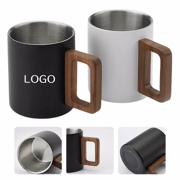 8.5 oz Stainless Steel Mug with Walnut Handle