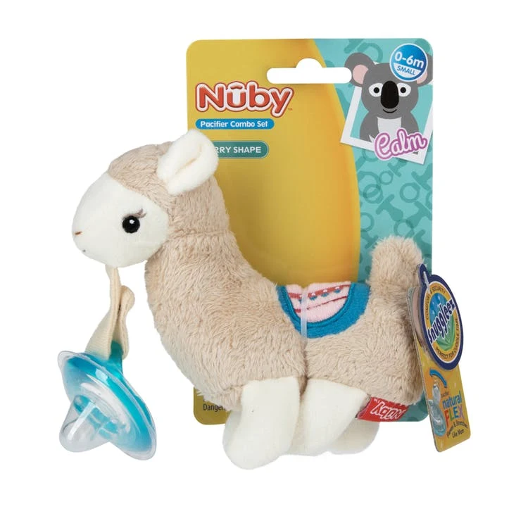 Nuby Plush Pacifinders - Llama 0-6M Natural Shape Pacifier 1