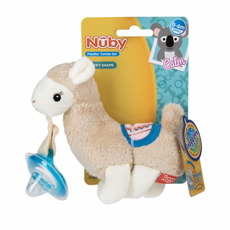 Nuby Plush Pacifinders - Llama 0-6M Natural Shape Pacifier