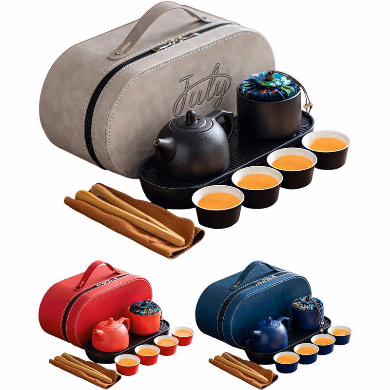 Portable Ceramic Travel Tea Set w/ Bag
