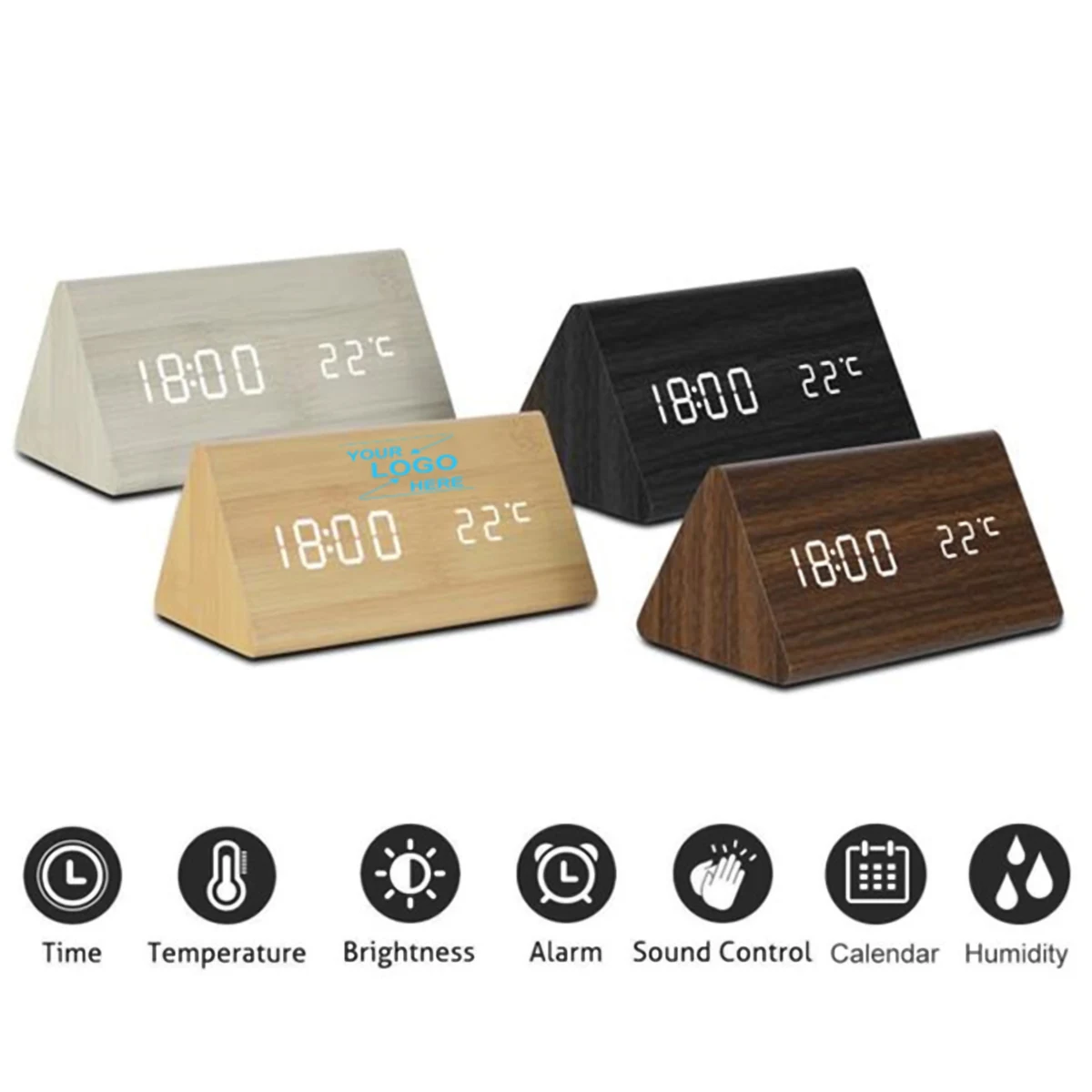 Bedside LED Alarm Clock w/Temperature & Humidity 1