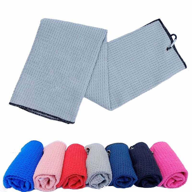 Tri-Fold Portable Microfiber Fabric Waffle Pattern Golf Towel