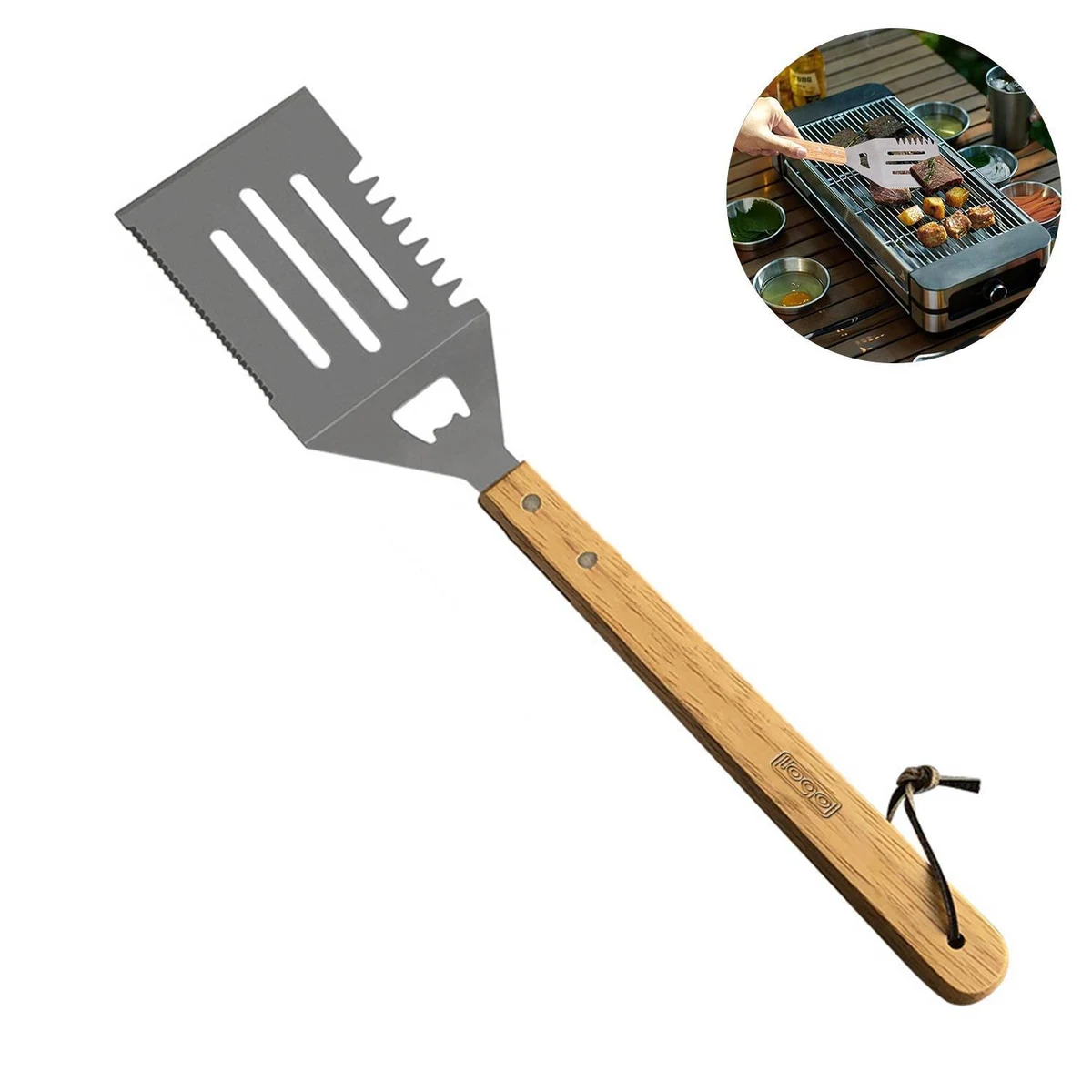 Wooden Handle Barbecue Stainless Steel Spatula 1