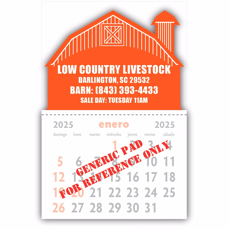 Designer Shaped Kwik-Stik 6 Mill Smooth Vinyl Calendar w/ Barn Shape