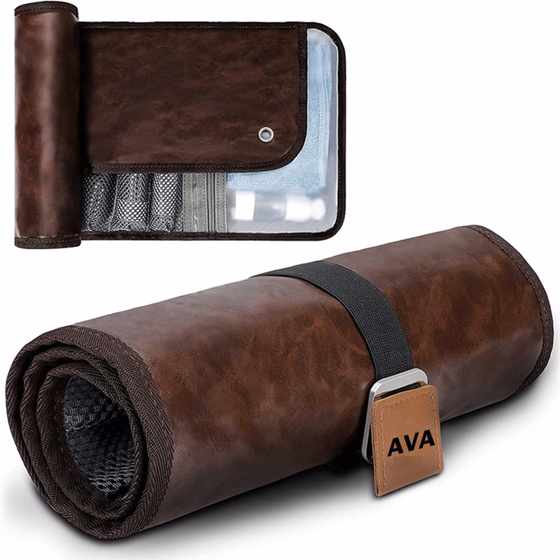 Men's Portable PU Leather Care Kit Toiletry Bag