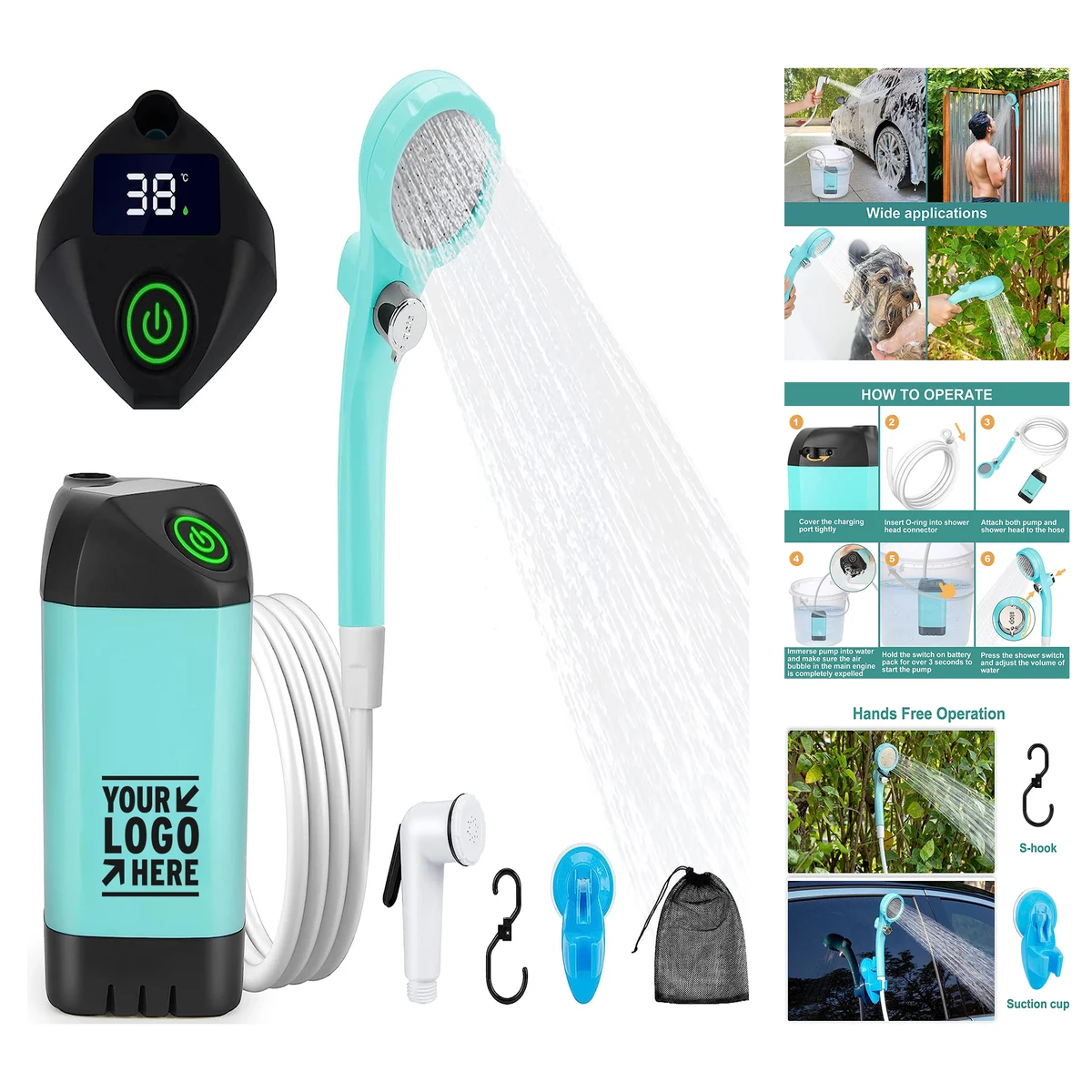 Electric Rechargeable Portable Outdoor Camping Traveling Shower Pump 1