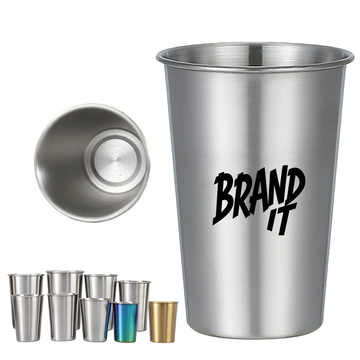 16 oz Single Wall Stainless Steel Beer Pint Cup 1