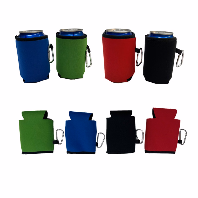 Neoprene Collapsible Can Cooler Sleeve With Carabiner