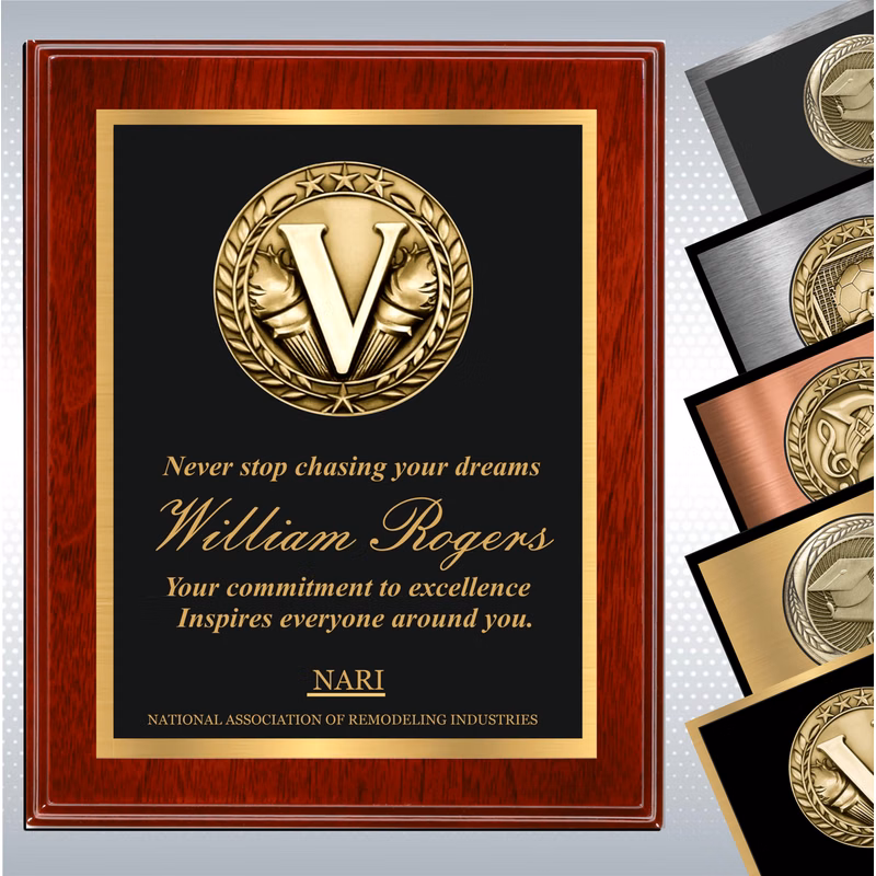 Mahogany Finish Plaque w/Medallion Over Double Plate