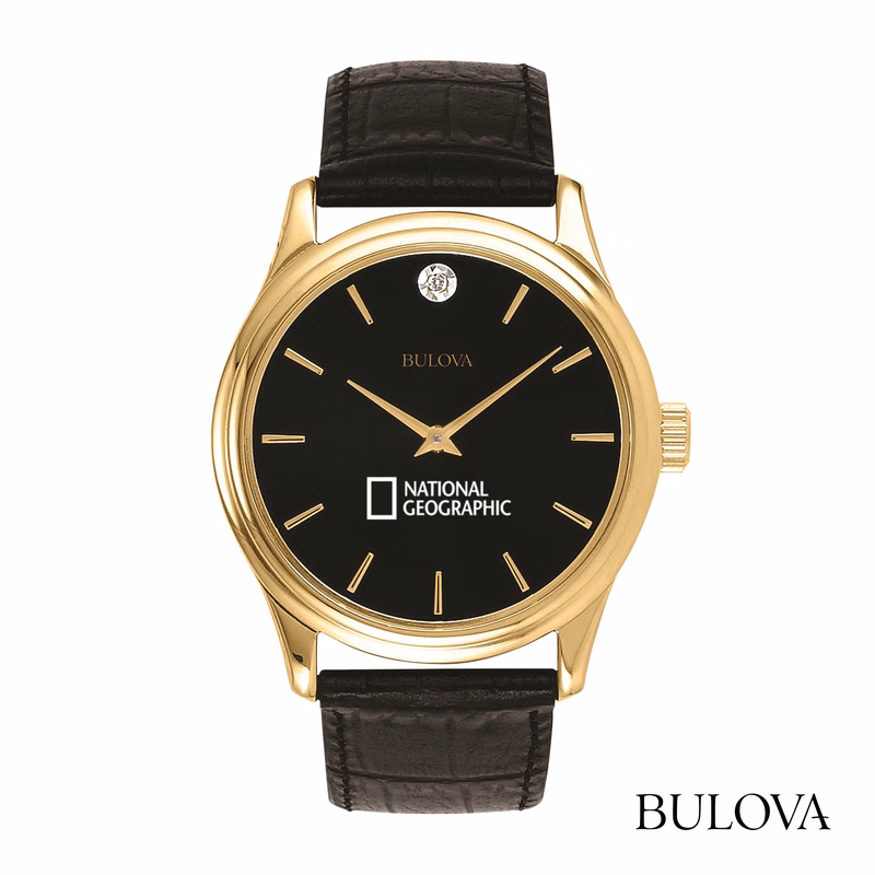 Bulova® Leather Strap Watch w/Diamond
