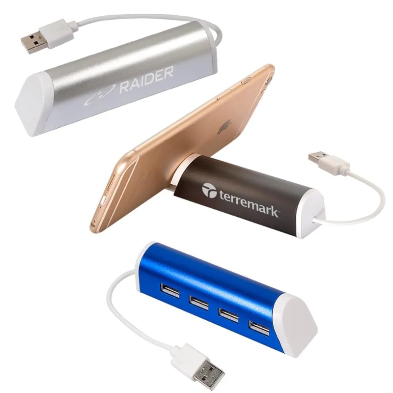 Aluminum 4 Port USB Hub with Phone Stand 1
