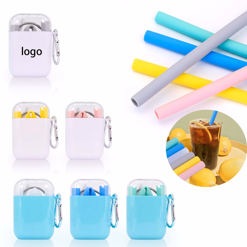 Portable Silicone Straw in Case with Key Chain