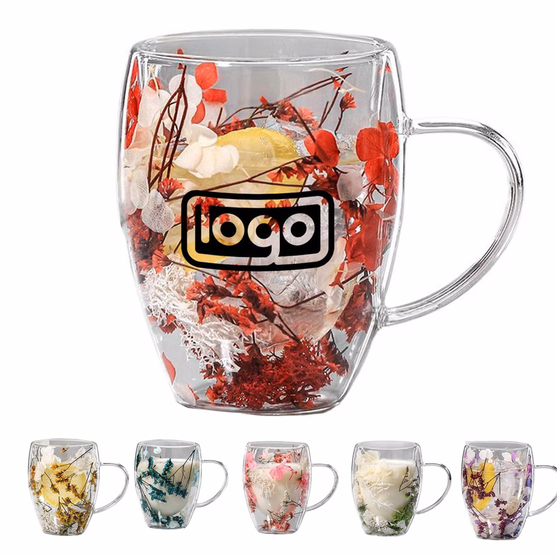10oz Dried Flower Double Walled Glass Coffee Mug