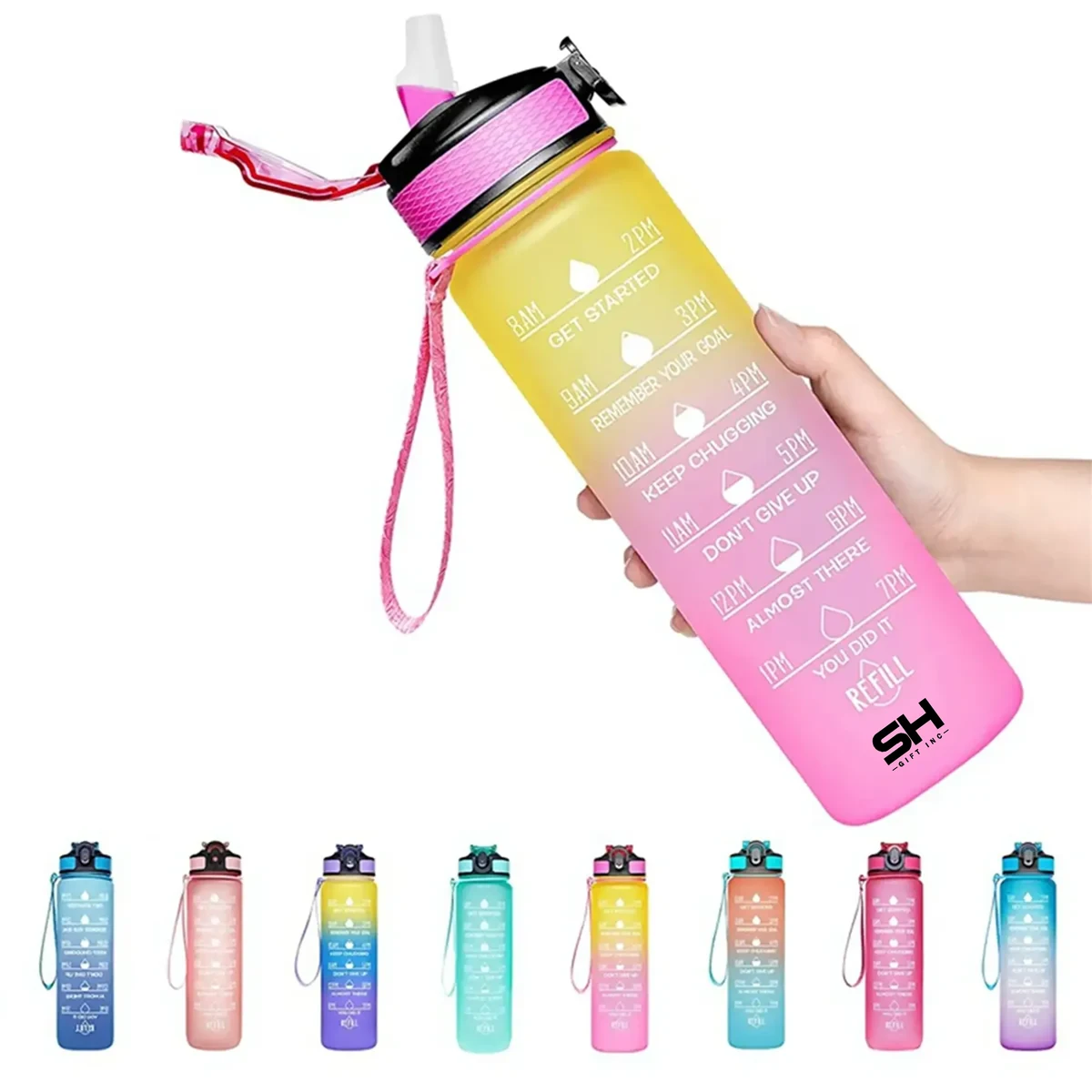 32 oz Water Bottles with Times to Drink and Straw 1