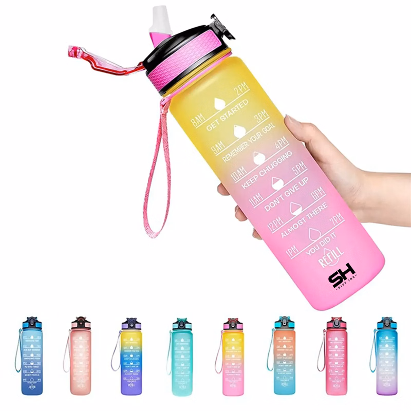 32 oz Water Bottles with Times to Drink and Straw