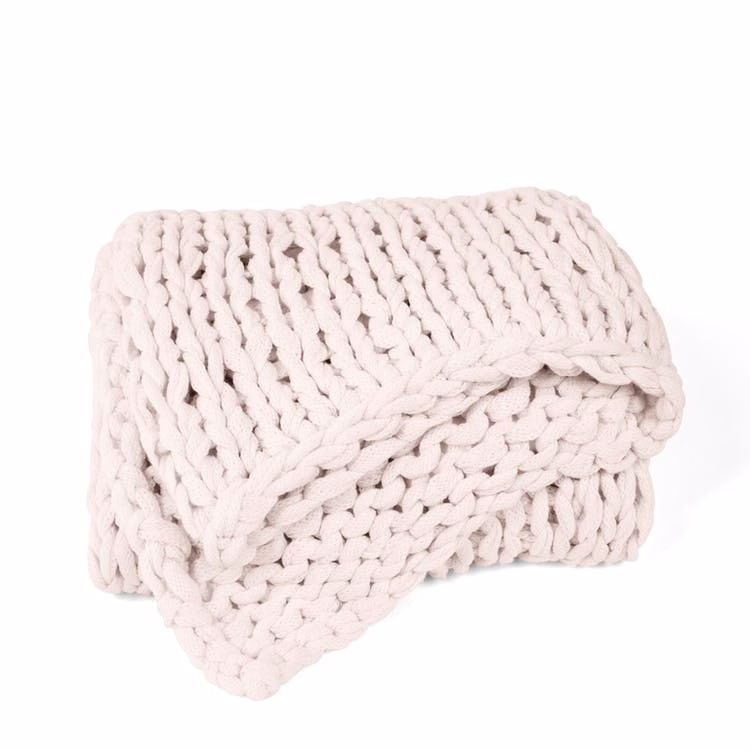Chunky Knit Throw Blanket - Blush Acrylic 47" x 59"