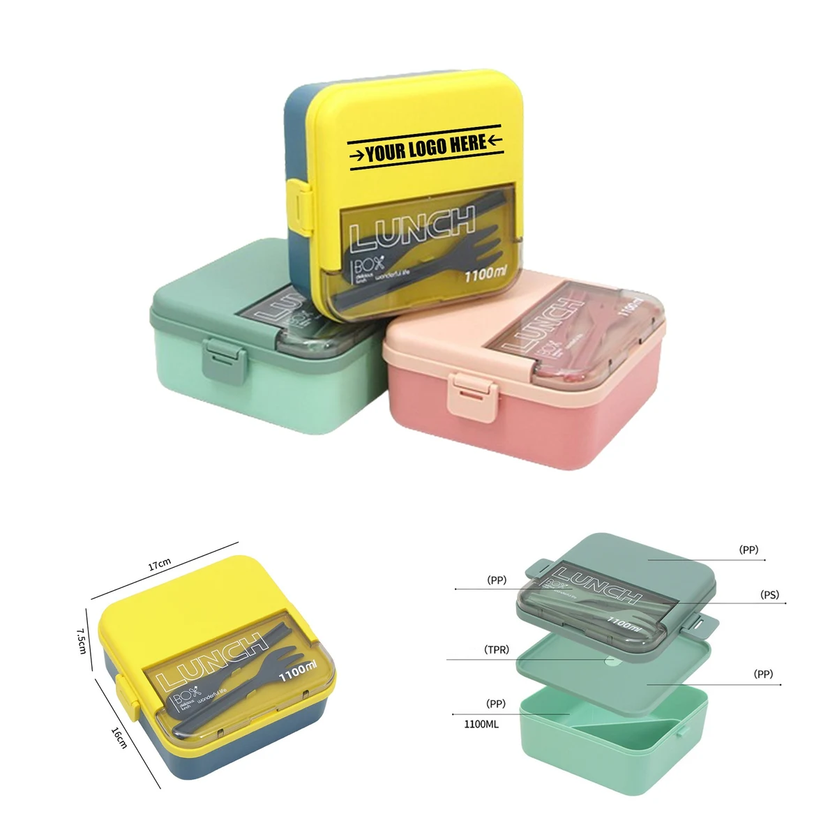 Portable Square Lunch Box With Cutlery 1