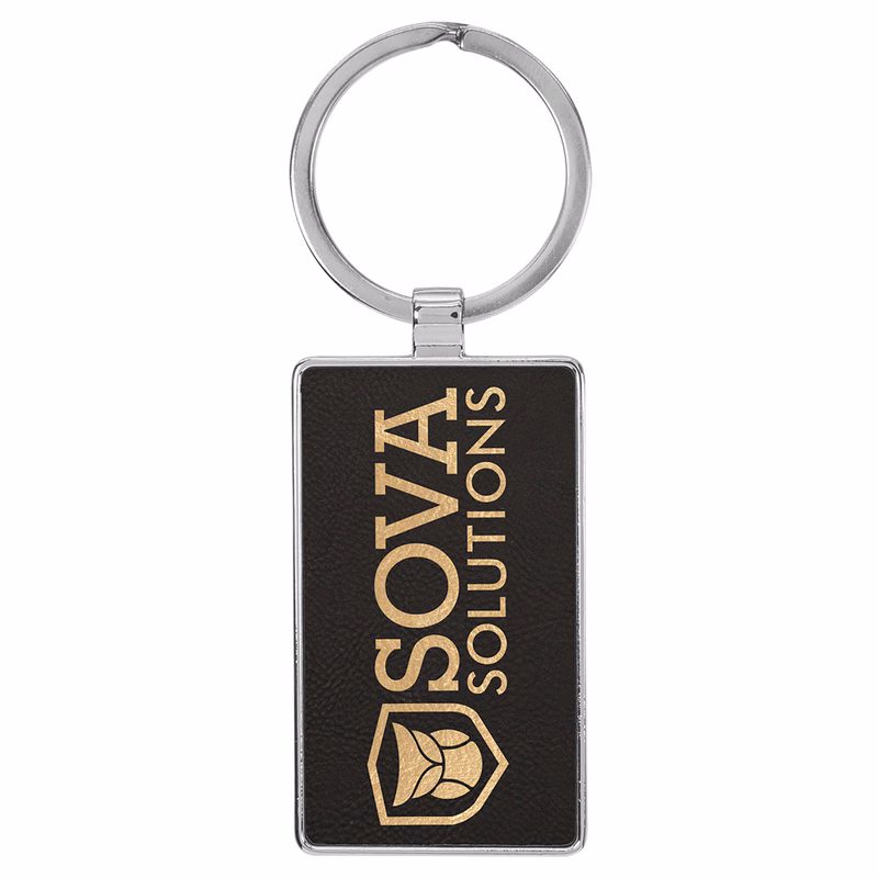 Black & Gold Leatherette/Metal Rectangle Keychain