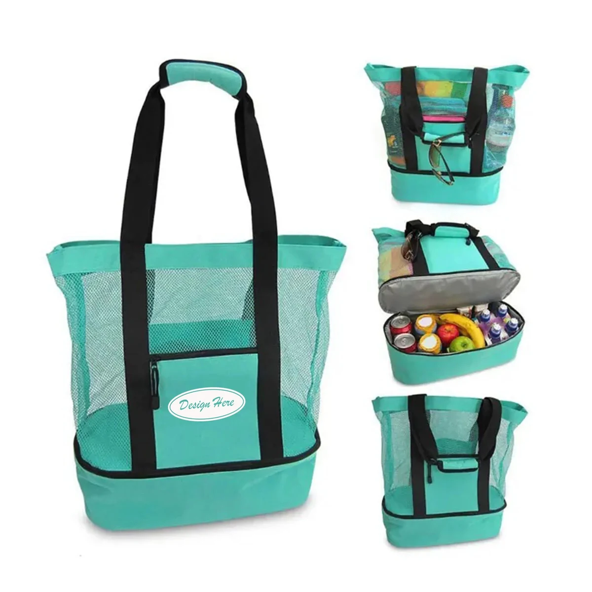 Durable Mesh Tote Bag with Cooler Compartment 1