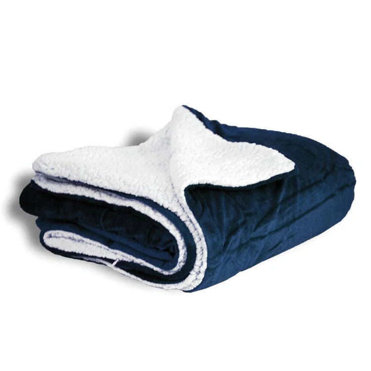 Navy Sherpa Faux Micro Mink/Lambswool Sherpa Throw Blanket 1