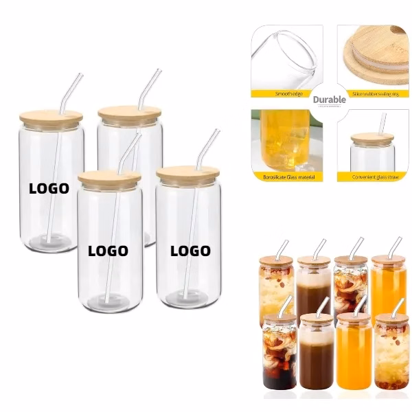 Glass Cups With Bamboo Lids And Straws