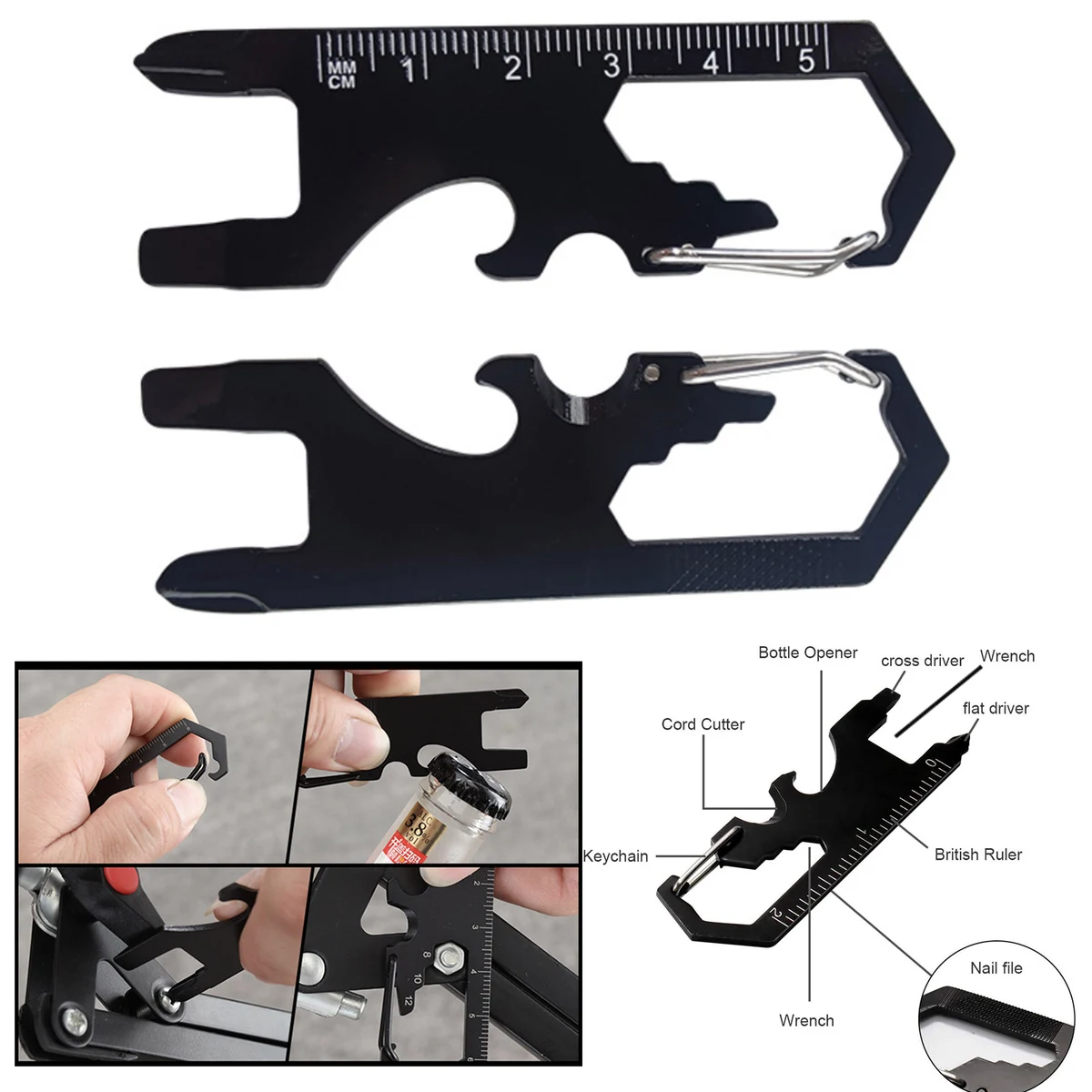 9 in 1 Keychain EDC Multi Tool Carabiner Multifonction Pocket Backpack Tool Gadget 1