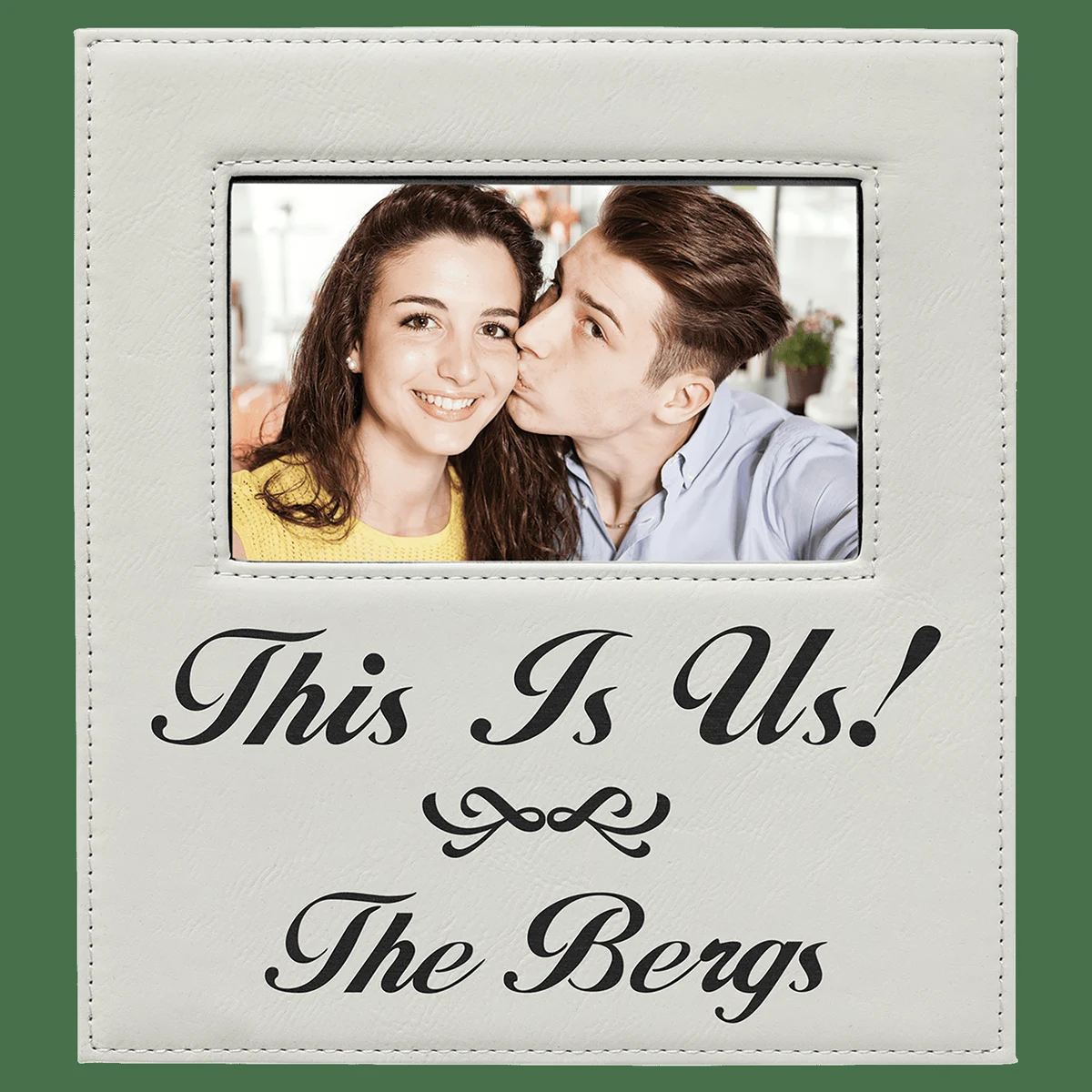 4" x 6" White Leatherette Photo Frame with 4 1/4" x 7 7/8" Engraving Area 1