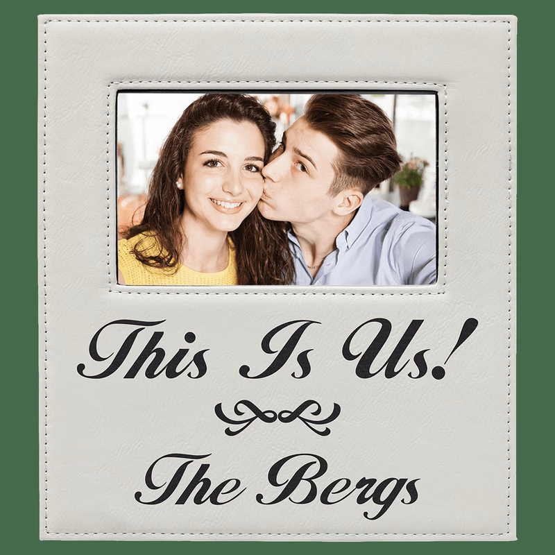 4" x 6" White Leatherette Photo Frame with 4 1/4" x 7 7/8" Engraving Area