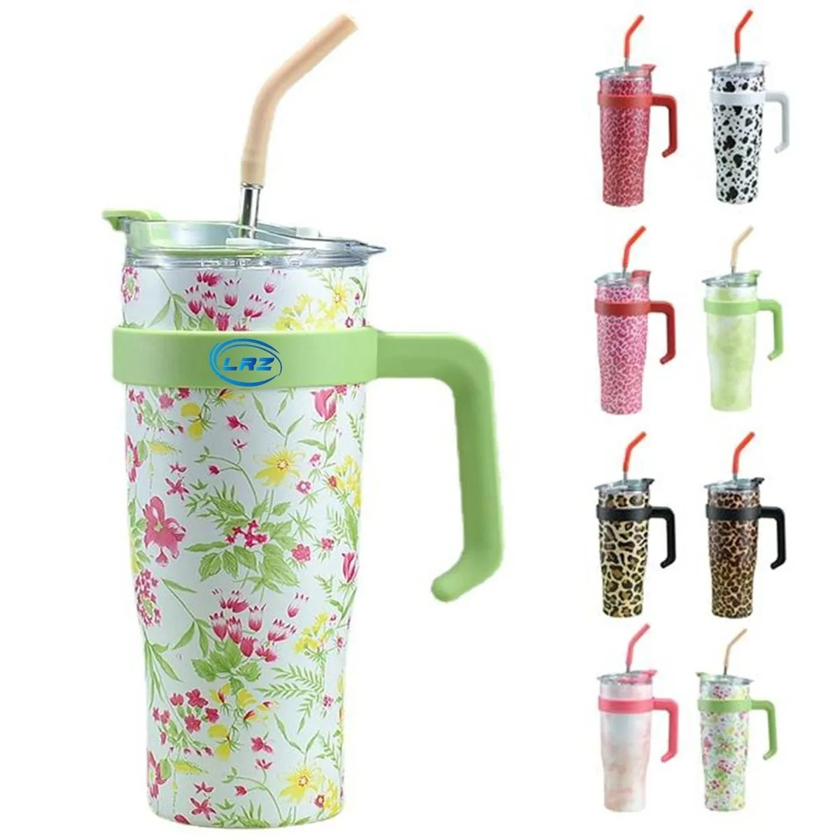 40oz Tumbler with Handle and Straw Lid Stainless Steel 1