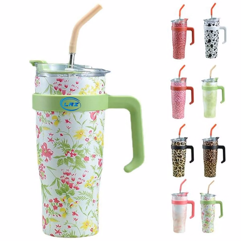 40oz Tumbler with Handle and Straw Lid Stainless Steel