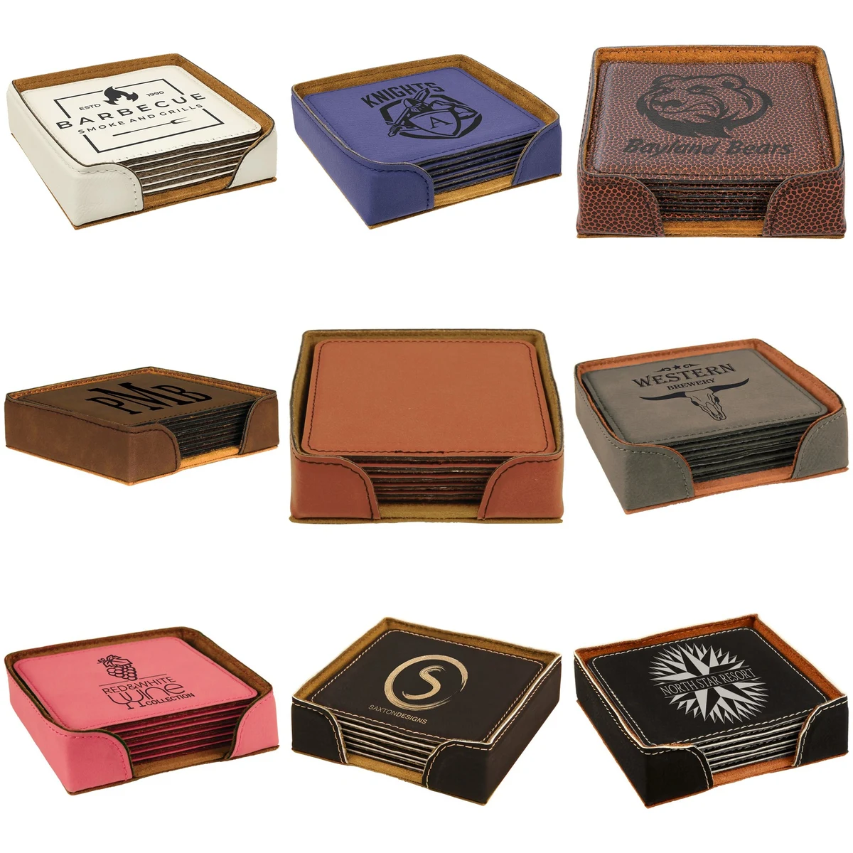 4" x 4" Square Leatherette 6-Coaster Set 1