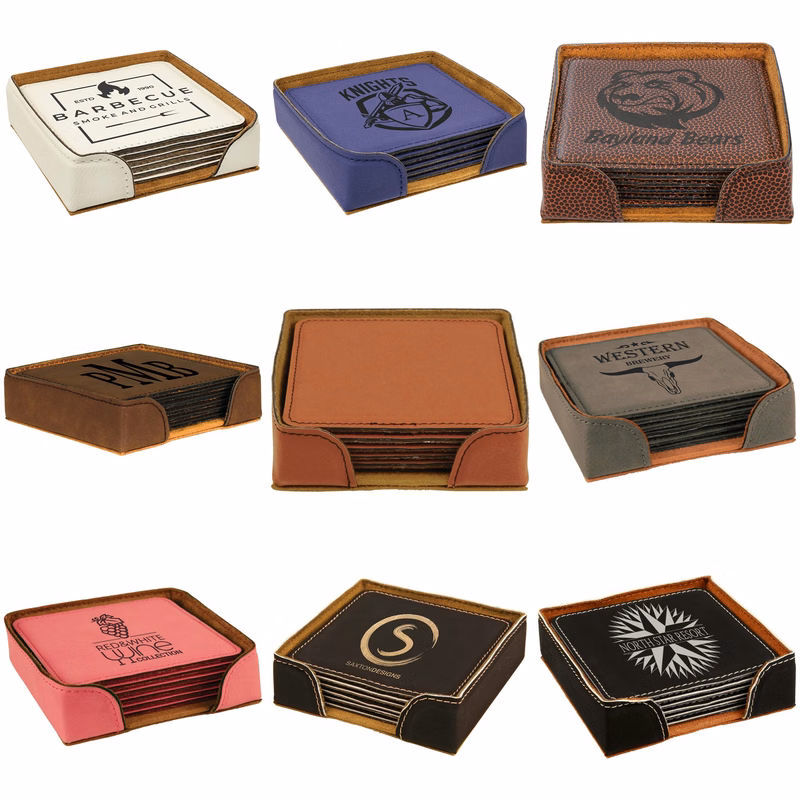 4" x 4" Square Leatherette 6-Coaster Set