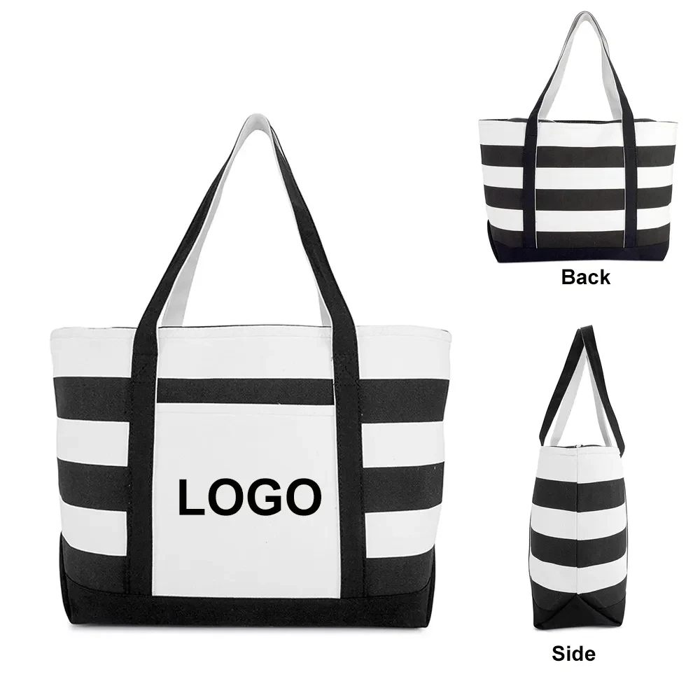 Striped Beach Canvas Tote Bags, custom tote bag with logo imprint 1