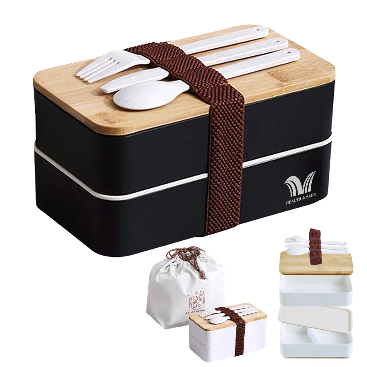 Double Plastic Lunch Box With Bamboo Cover 1