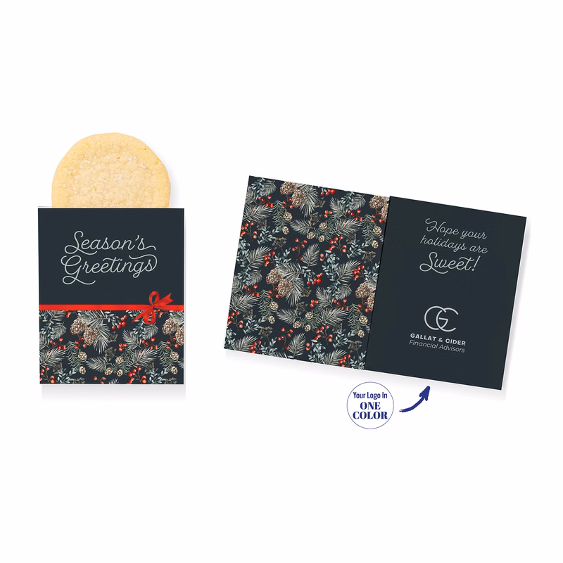 Foil-Stamped Stock Pine Boughs & Berries Design Mini Sweeter Card with Single Sugar Cookie