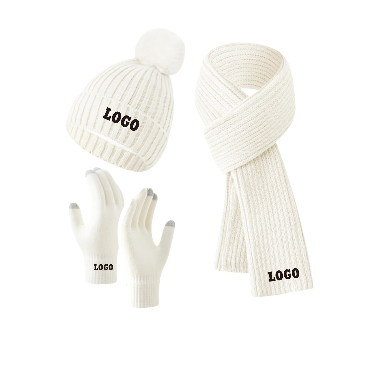 Winter Beanie Hat Scarf Touchscreen Gloves Set MOQ50 1