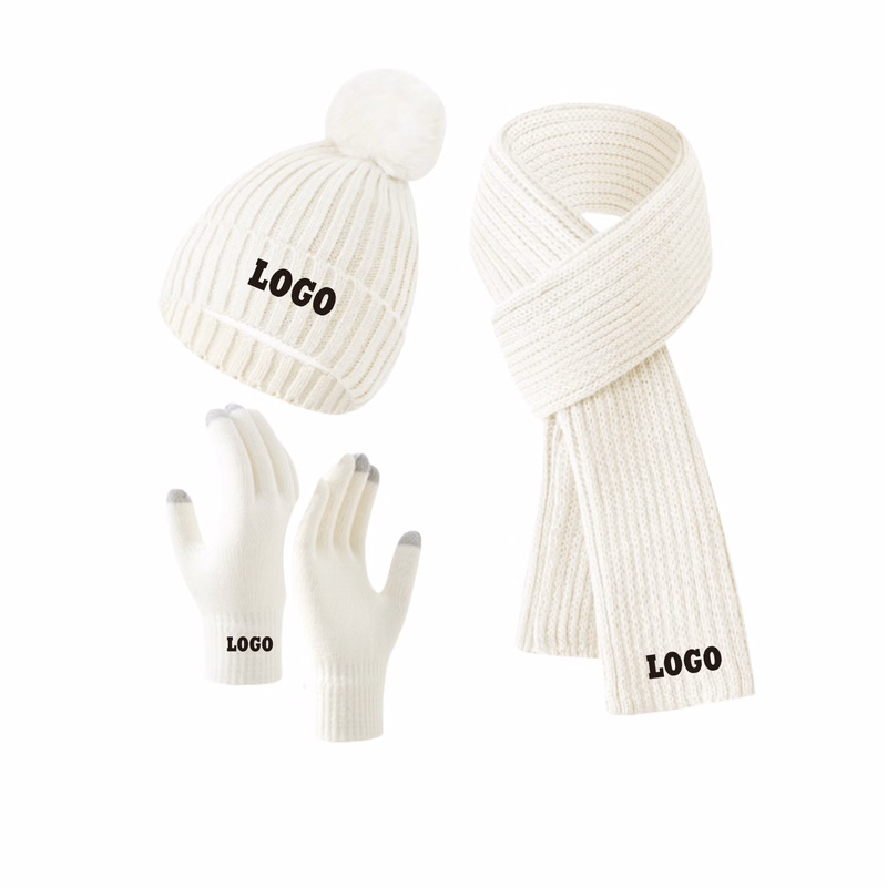 Winter Beanie Hat Scarf Touchscreen Gloves Set MOQ50