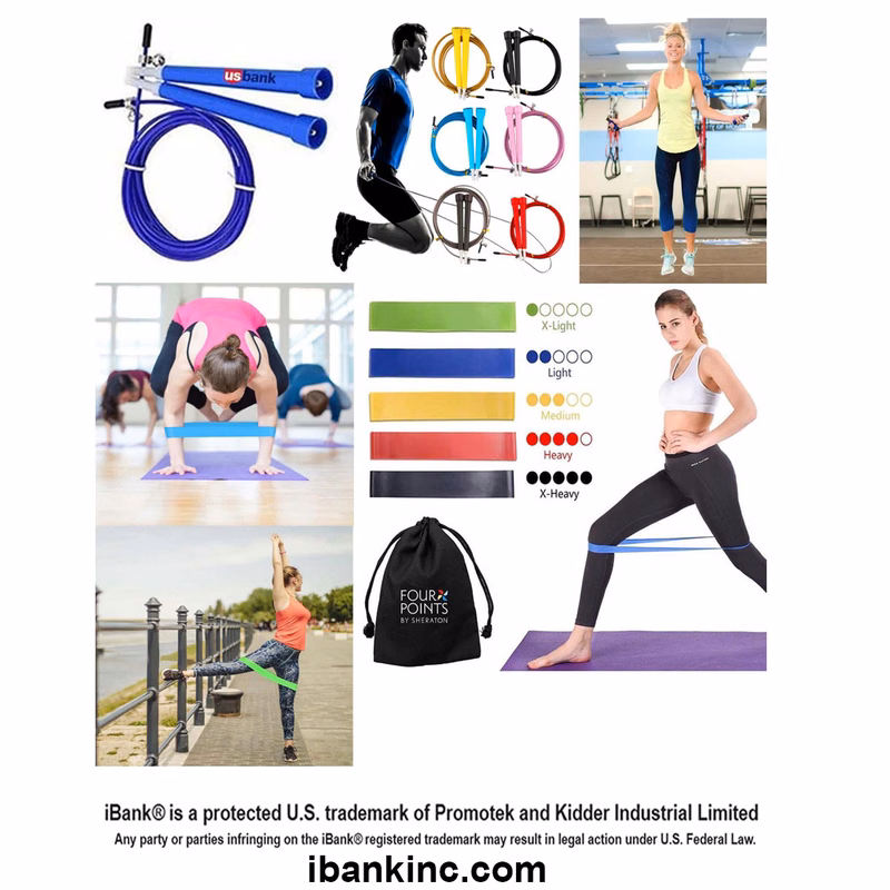 iBank ® Set of 5 Resistance Bands + Jump Rope