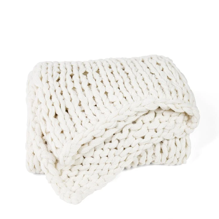 Chunky Knit Throw Blanket - Ivory Acrylic 47" x 59" 1