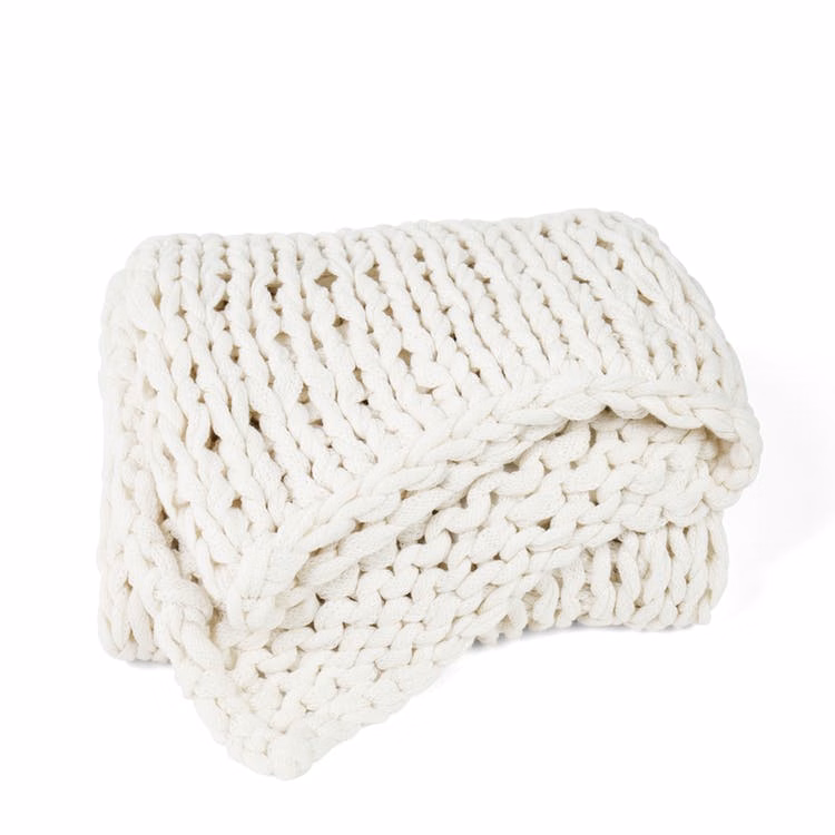 Chunky Knit Throw Blanket - Ivory Acrylic 47" x 59"