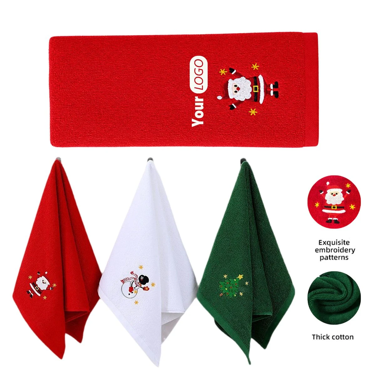 Embroidered Cotton Christmas Hand Towel 1