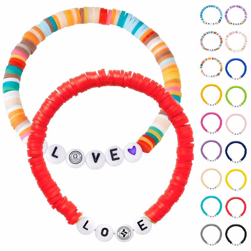 Handmade Bohemian Stackable Letter Beaded Soft Clay Bracelet