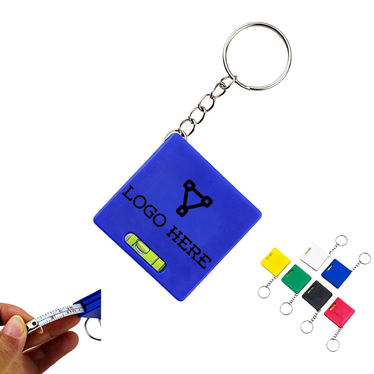 Retractable Square Tape Measure Keychain With Level 1