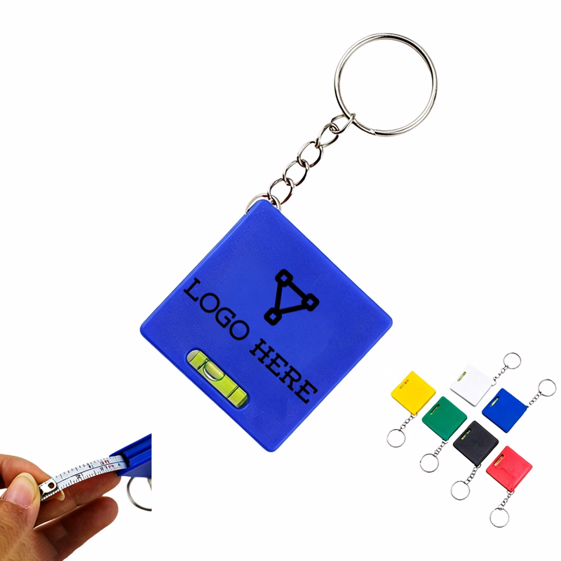 Retractable Square Tape Measure Keychain With Level
