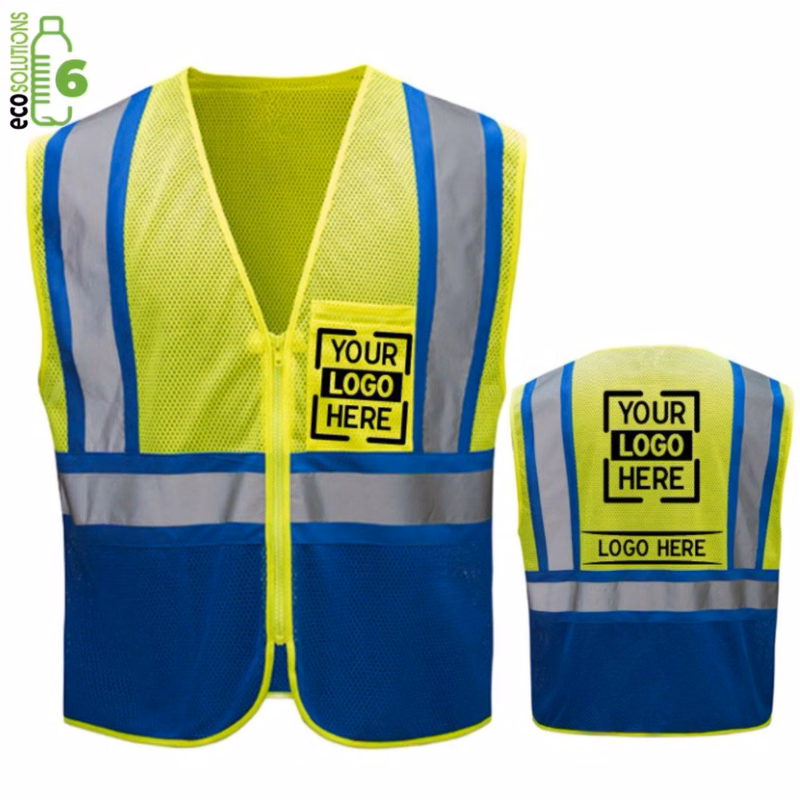 rPET Class 2 Mesh Blue Bottom Safety Vest With Pockets