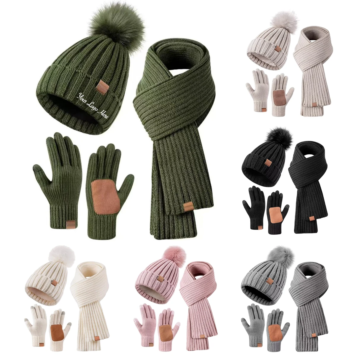 Winter Beanie Hat Scarf Gloves Set for Women 1