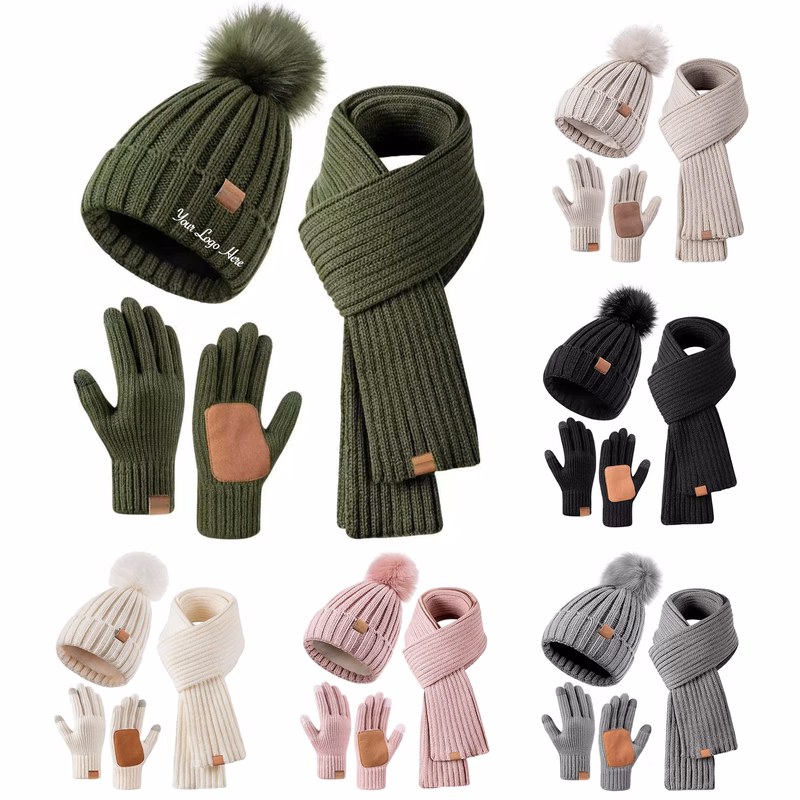 Winter Beanie Hat Scarf Gloves Set for Women