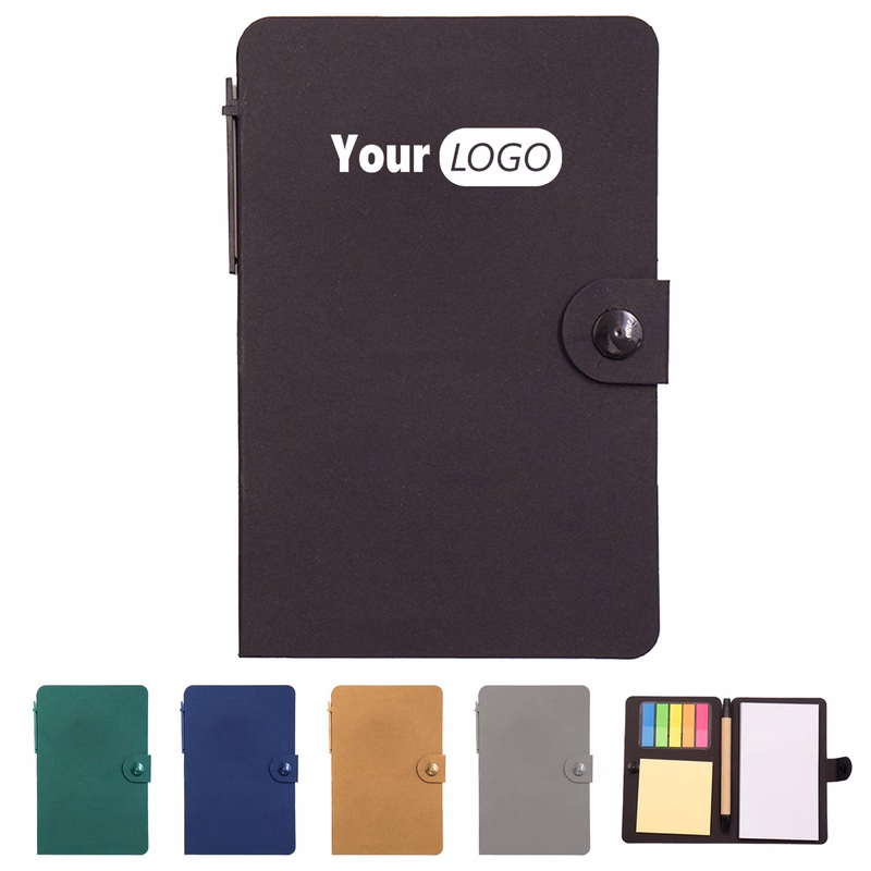 Button-Closure Notebook with Pen and Sticky Notes