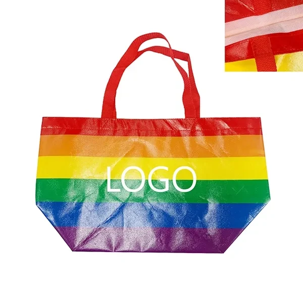 19.5 x 11.75 x 7.75 Rainbow Laminated Non-Woven Tote 1